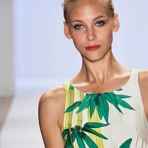 Tibi Cream and Green Tropical Print Dress Size 2